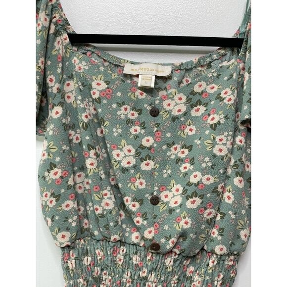 Monteau‎ Los Angeles Ditsy Floral Print Smocked Cropped Top Blouse Romantic S - Picture 3 of 6